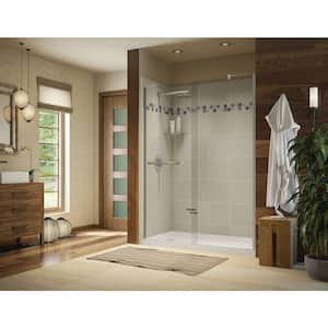 Utile Stone 32 in. x 60 in. x 83.5 in. Alcove Shower Stall in Sahara with Left Drain Base in White