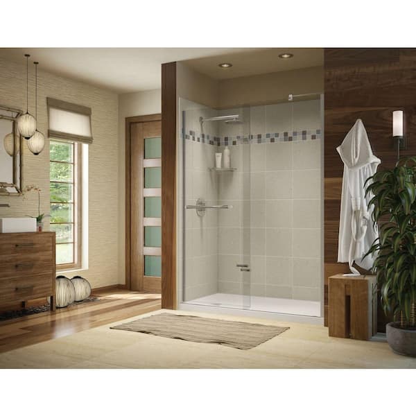 MAAX Utile Stone 32 in. x 60 in. x 83.5 in. Alcove Shower Stall in Sahara with Left Drain Base in White