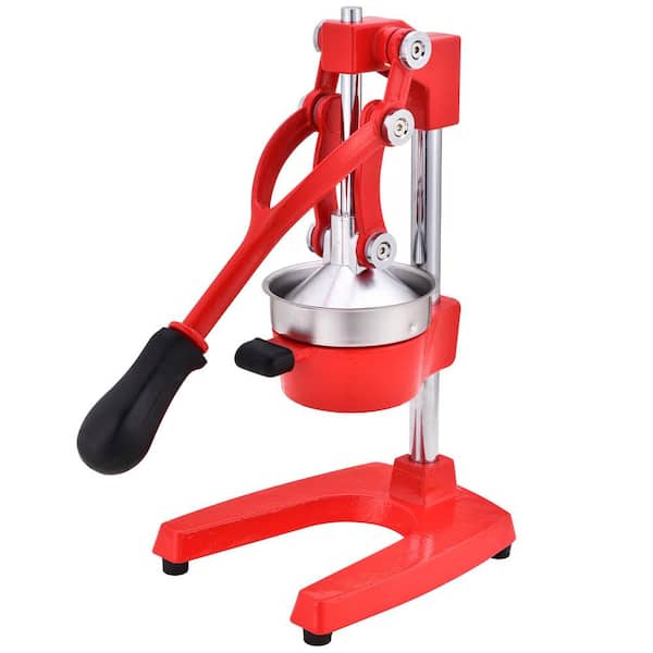 Cast Iron Red Hand-Press Citrus Juicer, Commercial Grade, 4.5" Press Bowl, Ergonomic Grip, Sturdy Base