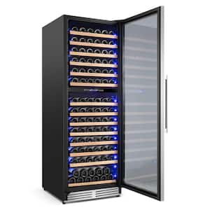 24 in. 13.5 cu. ft. Commercial Refrigerator 150+ Bottles in Black Glass Door Wine Cooler 2-Handles Dual Zone