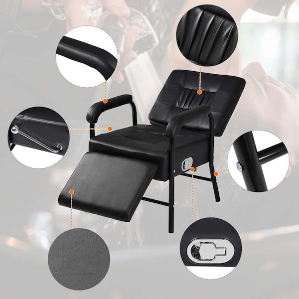 PU Leather Reclining Salon Chair Shampoo Chair with Footrest Spa Beauty Equipment for Barber & Hair Stylist in Black