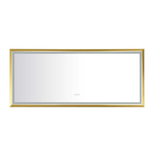 WELLFOR 72 in. W x 48 in. H Rectangular Aluminum Framed Anti-Fog Dimmable LED Wall Mount Bathroom Vanity Mirror in Gold