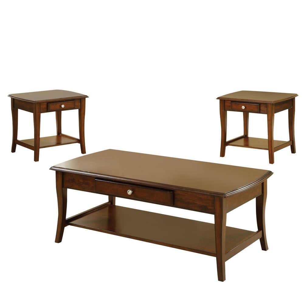 Furniture of America Echo Valley 48 in. Dark Brown Rectangle Wood Coffee Table Set with 3-Pieces -  IDF-4702-3PK