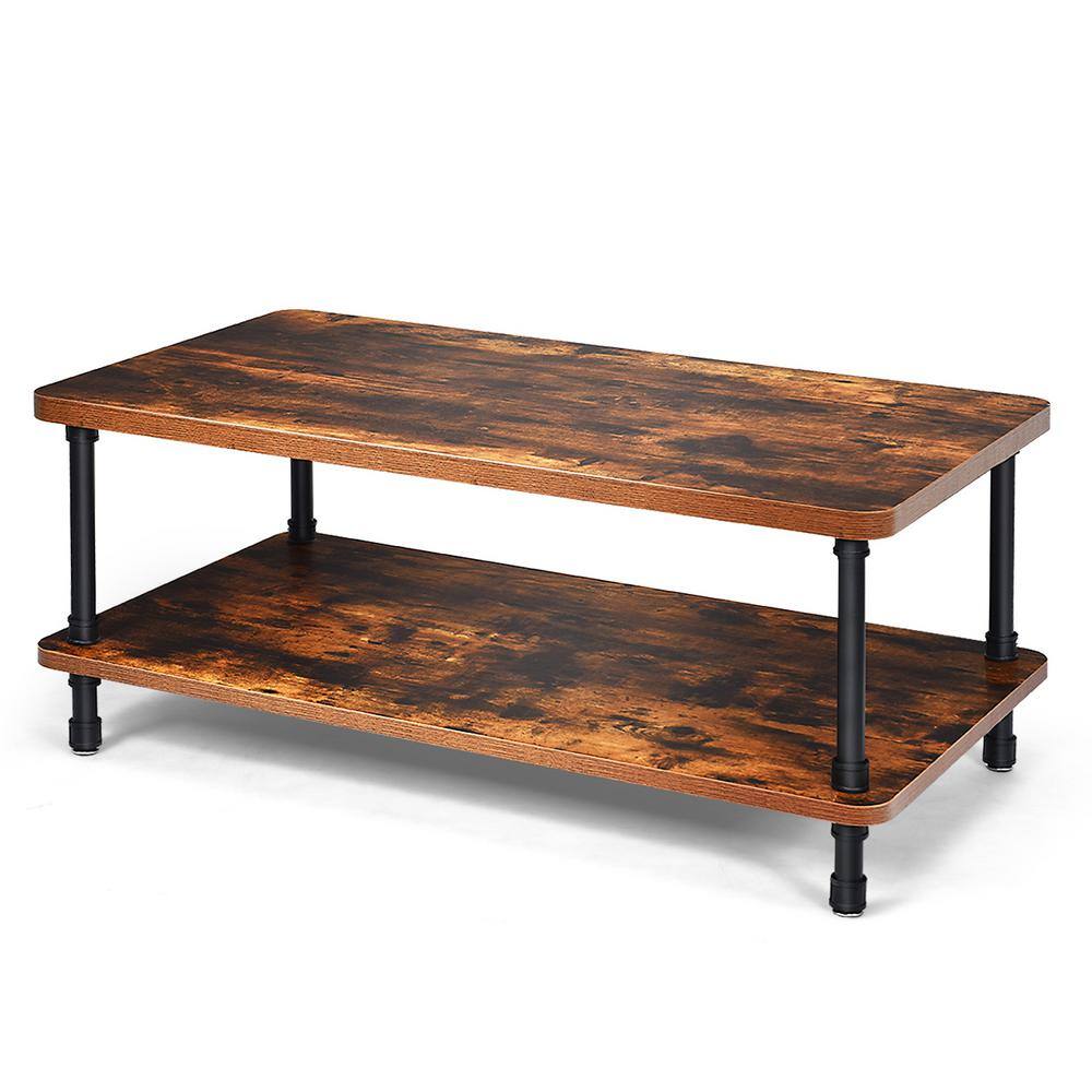 43.5 in. Rustic Brown Rectangle Wood Coffee Table with Double-layer Design