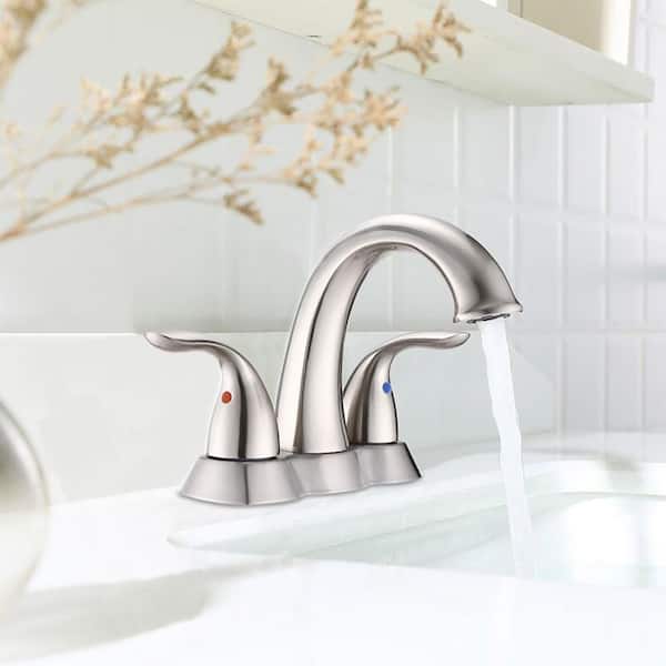 Freek 4 in. Centerset Double Handle Low-Arc Bathroom Faucet Combo Kit with Pop-Up Drain Assembly in Brushed Nickel