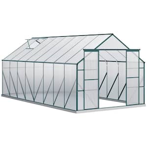 16 ft. x 8 ft. Aluminum Greenhouse Polycarbonate Walk-In Garden Greenhouse Kit with Adjustable Roof Vent, Clear