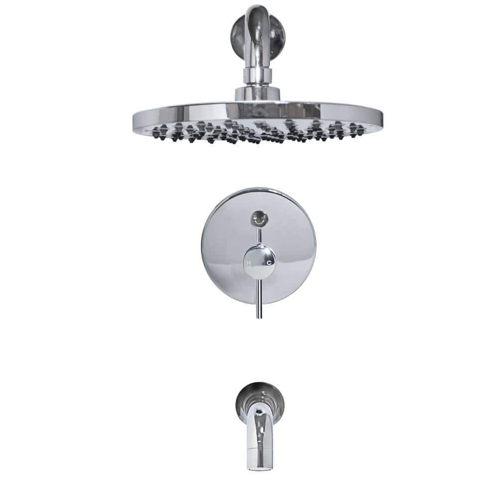 Chrome Wall Mounted Single Handle Tub and Shower Faucet Set