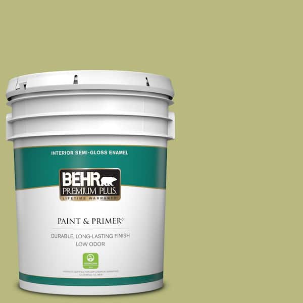 BEHR PREMIUM PLUS 5 gal. #400D-5 Grass Cloth Semi-Gloss Enamel Low Odor Interior Paint & Primer