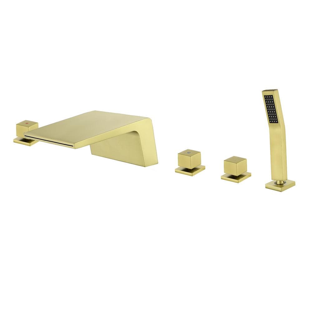 2-Handle Deck-Mount Roman Tub Faucet with Waterfall and Hand Shower in. Bru