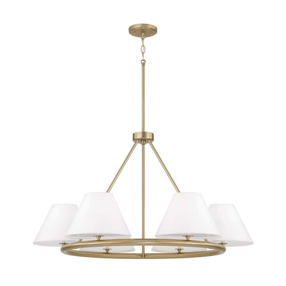 Parson 35 in. 6-Light Matte Brass Chandelier with White Fabric Shades and No Bulbs Included price history on PriceWatchPro