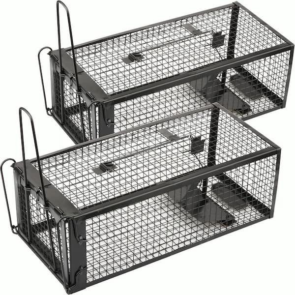 2-Pack Cage Rat Traps Humane Live Mouse Vole Chipmunk Trap Cage for Indoors and Outdoors (Black)