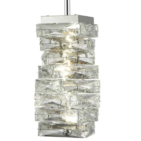 CLAXY 7 Watt LED Light Chrome Finished Shaded Pendant Light with Clear glass Glass Shade and No Bulbs Included