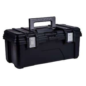 26 in. Plastic Portable Tool Box with Metal Latches in Black