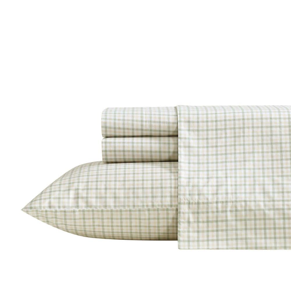 Calm Seas Gingham 4-Piece White/Sage Green Cotton Percale Queen Sheet Set price history on PriceWatchPro