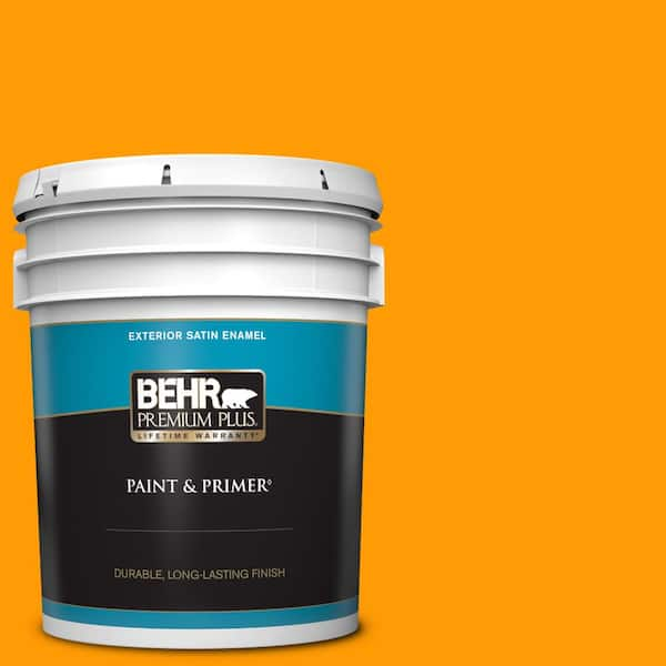 BEHR PREMIUM PLUS 5 gal. #S-G-320 Atomic Tangerine Satin Enamel Exterior Paint & Primer