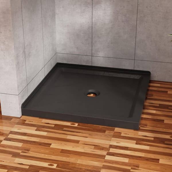 36 in. L x 36 in. W x 3.3 in. H Alcove Square Acrylic Anti-Slip Shower Pan Base with Center Drain in Slate Black