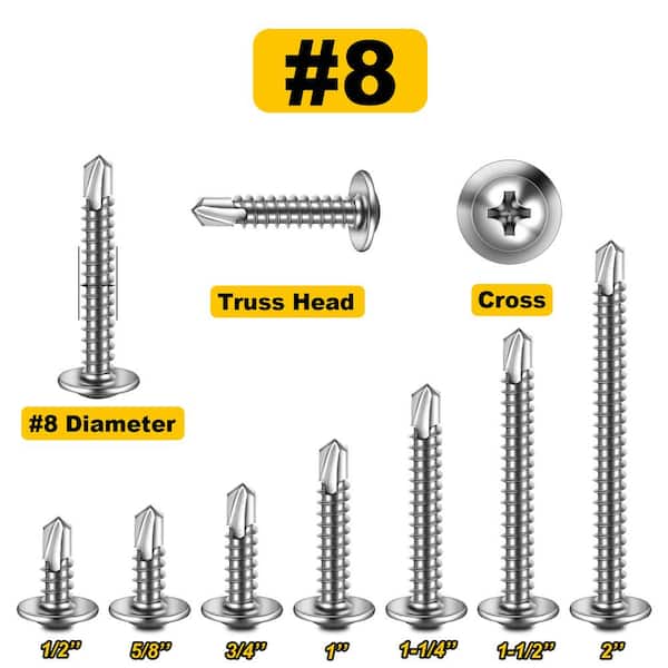 410 Stainless Steel #8 Philips Truss Head Drill Point Lath Screws Self Tapping Screws for Metal (155-Pack)