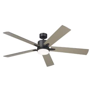 Lucian Elite XL 60 in. Indoor Satin Black Downrod Mount Ceiling Fan with Integrated LED with Wall Control Included