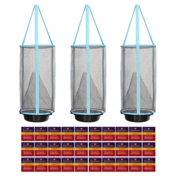 3 Lite Fly Cage Outdoor Fly Trap with 36 Low Odor Attractant Baits, Reusable and Durable