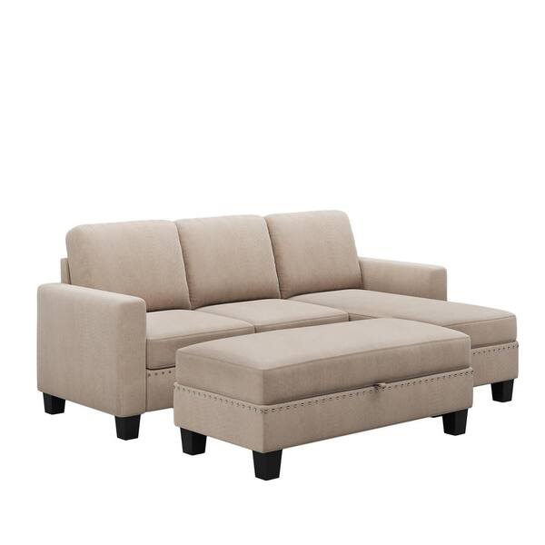 GODEER 100 in. W 3-piece Fabric Big Sectional Sofa Couch L Shape