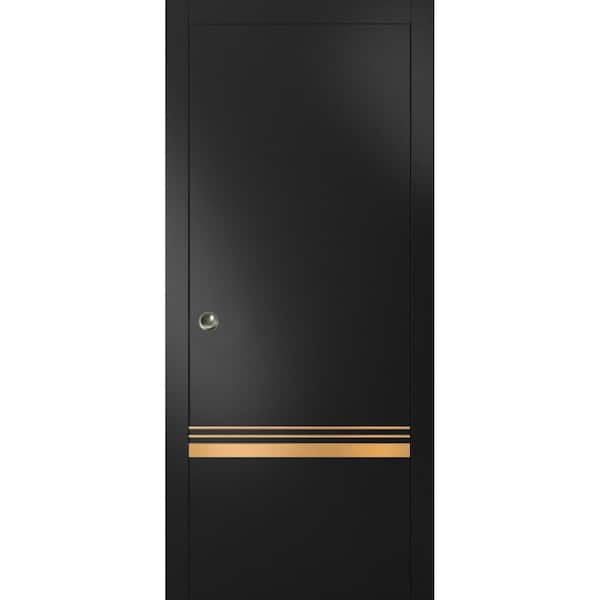 Sartodoors 36 in. x 80 in. 1 Panel Black Matte Finished Solid Wood with Honeycomb Sliding Door with Hardware