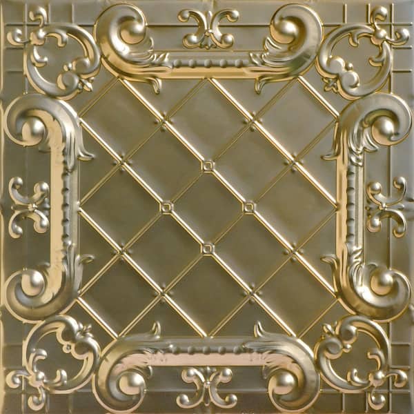 FROM PLAIN TO BEAUTIFUL IN HOURS Romeo, Romeo Gold Nugget 2 ft. x 2 ft. Decorative Nail Up Tin Ceiling Tile (48 sq. ft./case)