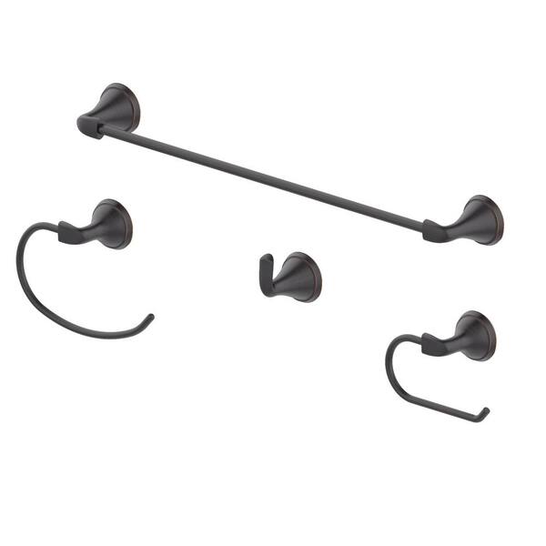 JACUZZI VAZIA 4 -Piece Bath Hardware Set with Towel Bar, Toilet Paper Holder, Robe Hook Towel Ring Included in Oil Rubbed Bronze