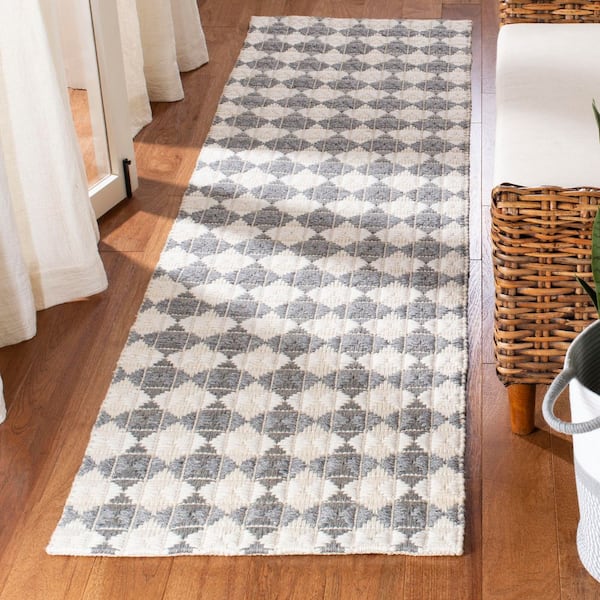 Natura 2 ft. x 8 ft. Gray/Ivory Geometric Multi-Diamonds Runner Rug