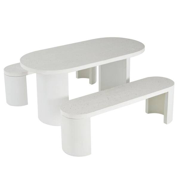 3-Piece Terrazzo White Modern Stone Concrete Outdoor Dining Set