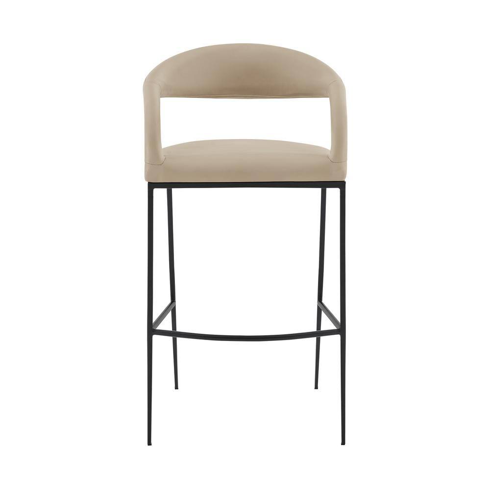 Ramona 30" Beige Faux Leather and Black Metal Bar Stool