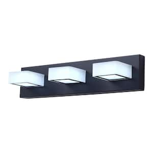 19.7 in. Modern Black 3-Light LED Vanity Light with Glass Shade