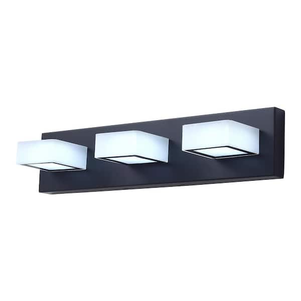aiwen 19.7 in. Modern Black 3-Light LED Vanity Light with Crystal Shade