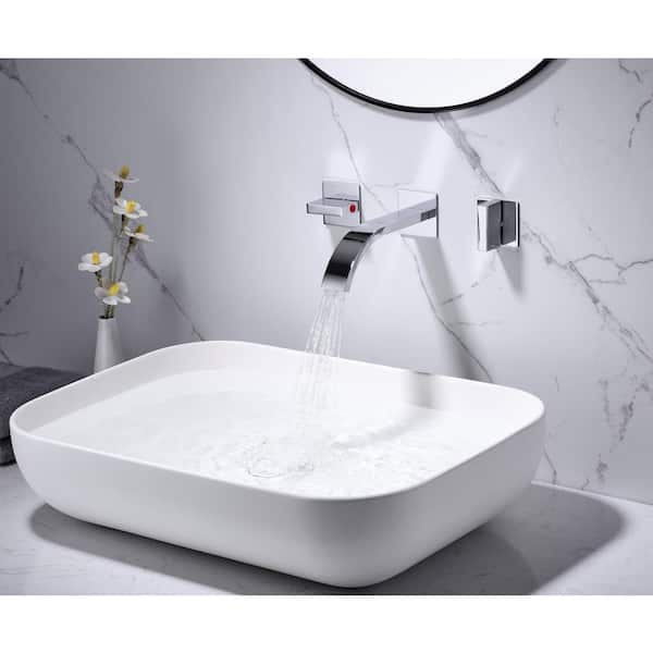 Double Handles Wall Mount Bathroom Basin Faucet in Chrome