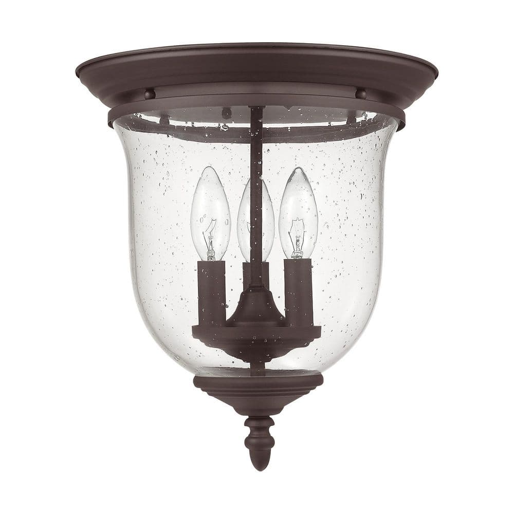 Bronze Legacy 3-Light Seeded Glass Jar Indoor/Outdoor Flush Mount
