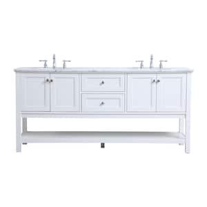 Simply Living 72 in. W x 22 in. D x 33.75 in. H Bath Vanity in White with Carrara White Marble Top