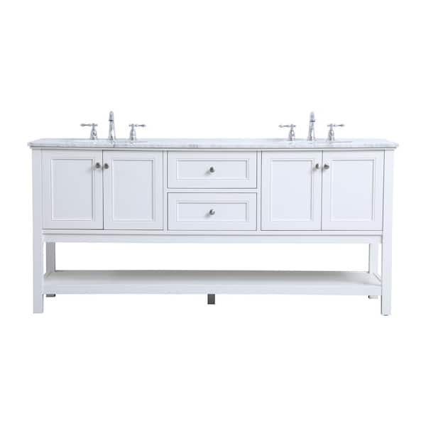 Unbranded Simply Living 72 in. W x 22 in. D x 33.75 in. H Bath Vanity in White with Carrara White Marble Top