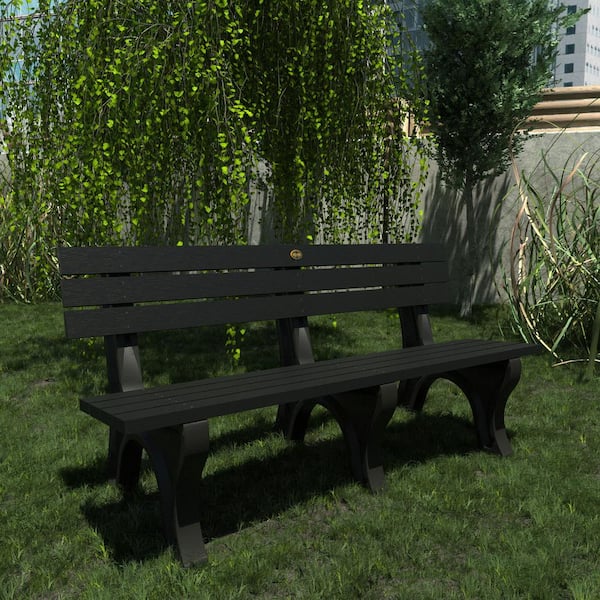 Highwood Aurora 6 ft. 3-Person Black Recycled Plastic Outdoor Traditional Park Bench
