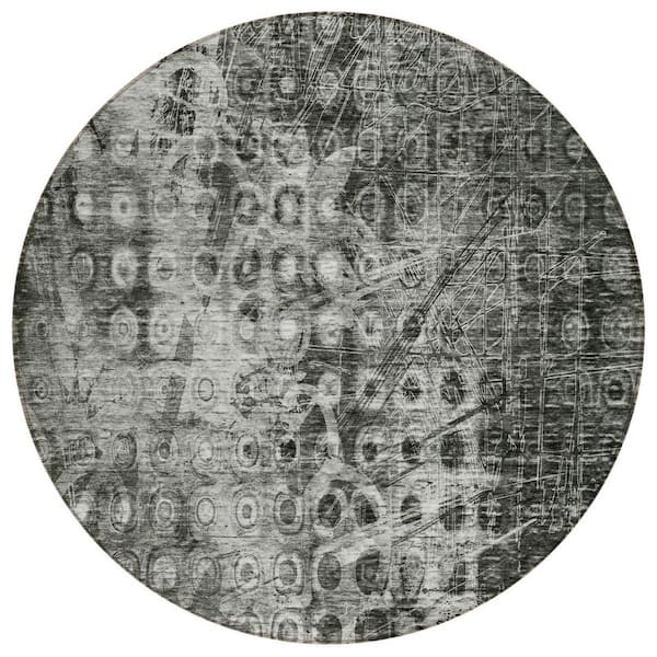 Charcoal 8 Round ft. Woven Ikat Polyester Round Indoor / Outdoor Area Rug