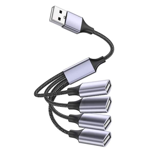 Lukyamzn 4-Port USB 2.0 Multi-Socket Hub Adapter for Data Transfer and Power Charging Compatible with Multiple Devices