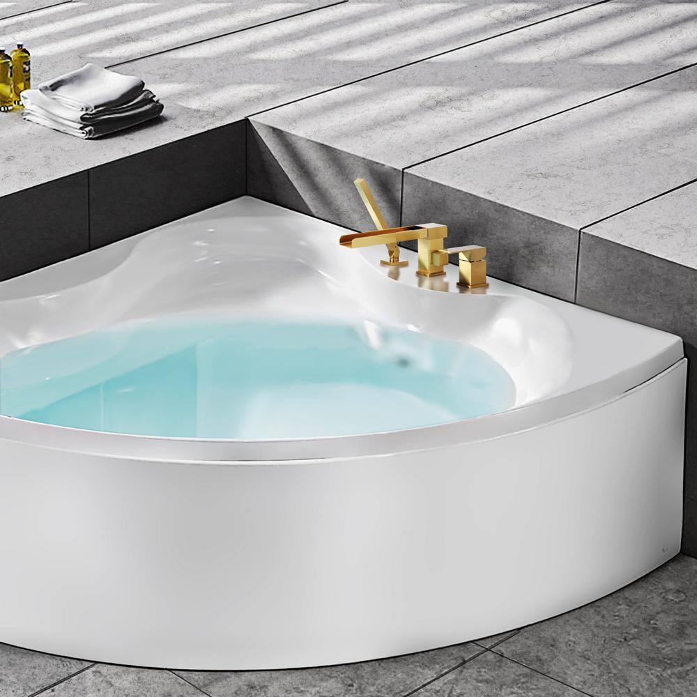 Brushed Gold Modern Waterfall Tub Deck Faucet with Hand Shower