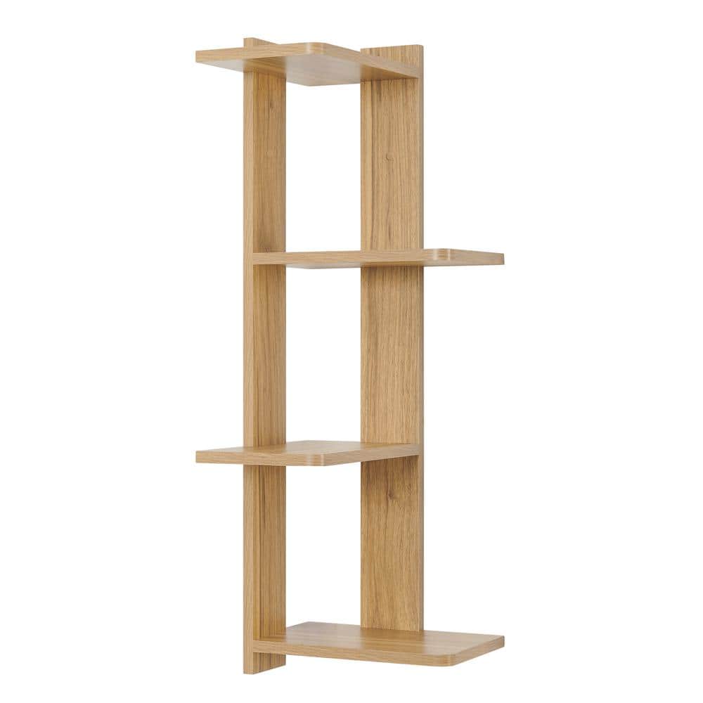 Chestnut 4-Tier Corner Floating Wood Wall Shelf