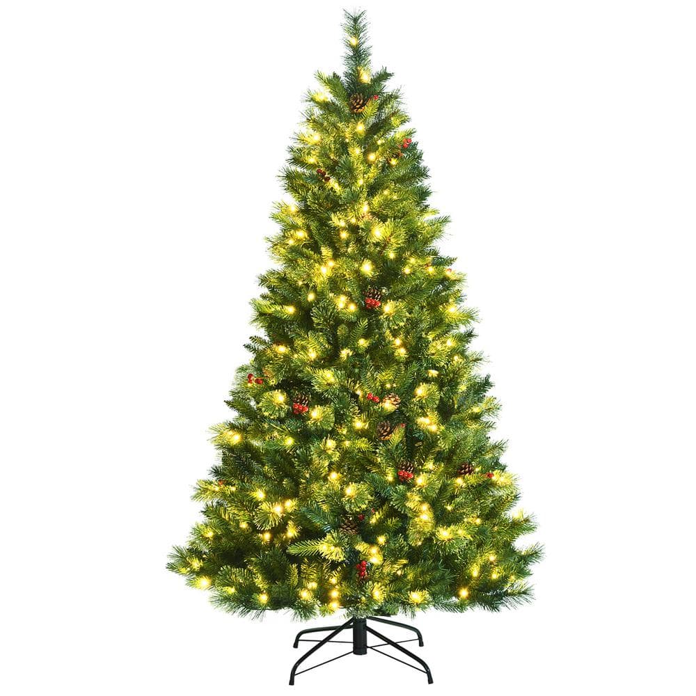 Gymax 6 ft. Pre-Lit Artificial Christmas Tree Hinged Xmas Tree with ...