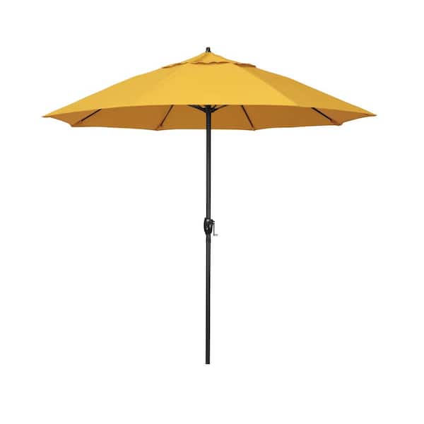 California Umbrella 7.5 ft. Black Aluminum Market Patio Umbrella Fiberglass Ribs and Auto Tilt in Sunflower Yellow Sunbrella