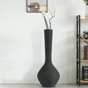 38 in. Tall Charcoal Gray Modern Trumpet Style Floor Vase For Entryway or Living Room Bamboo Rope