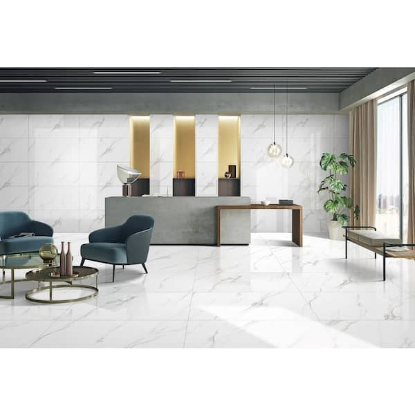 Calacatta Venato 32 In X 32 In Polished Porcelain Floor And Wall Tile 6 Sq Ft 63 The Home Depot