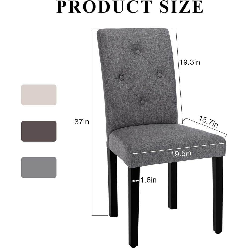 Gray Linen Upholstered Parsons Dining Chairs with High Back and Wood Legs, Set of 4