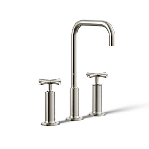 KOHLER Purist 8 in. Widespread 2-Handle Bathroom Faucet with High Cross Handles in Vibrant Polished Nickel