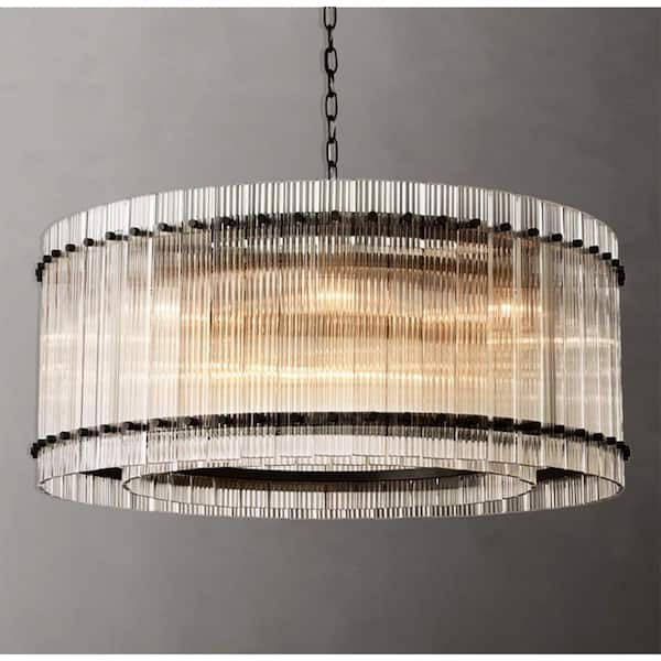 Modern Chandelier 37 in. 8-Lights Luxury Drum Black Chandelier for Dining Room, Foyer, Living Room, Bedroom