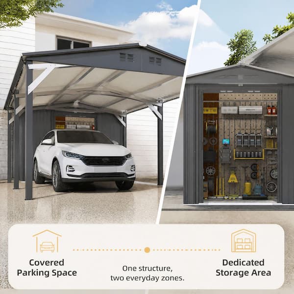 AECOJOY 12 ft. W x 23 ft. D Metal Carport with Storage Shed