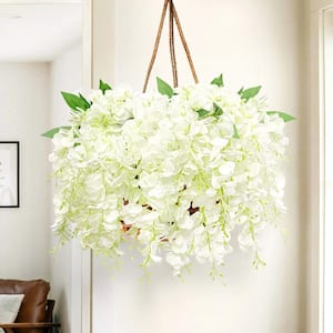 30 in. Cream White Artificial Wisteria Flower Stem Hanging Spray Bush (Set of 2)